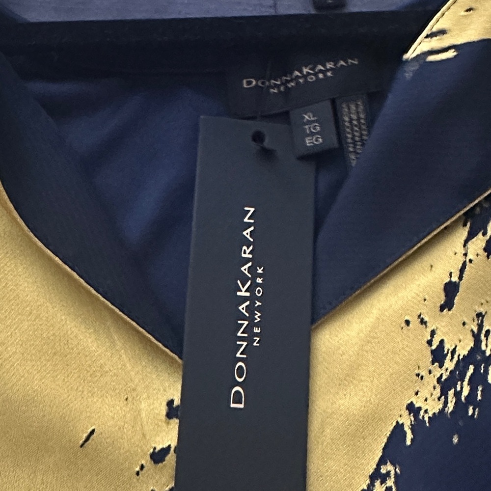 Donna Karen Chic Sheer Navy and Gold Blouse with Tank Top included. New XL - Picture 3 of 3